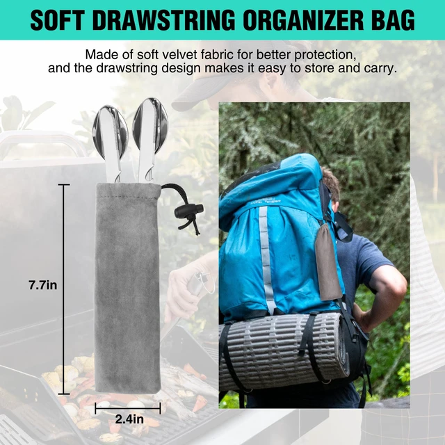 Alt view image 4 of 7 - 4-in-1 Camping Utensil, Stainless Steel Travel Utensil Set with Bag | Detachable Spoon, Fork, Knife, Bottle Opener - Camping Eating Utensils for Hiking, Picnic, Barbecue, 2-Pack