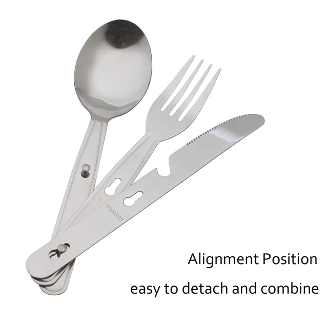 Alt view image 5 of 7 - 4-in-1 Camping Utensils Hiking Cutlery Set for 4, Portable Stainless Steel Flatware Spoon Fork, Knife & Bottle Opener Combo pack for Picnic Travel, Barbecue, Backpack Outdoor Gear with Carrying Bag