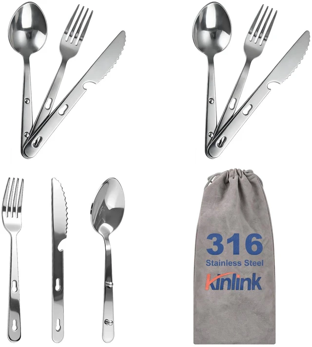 Main image of Travel Utensils with Pouch, 4-in-1 Silverware Set 3-Pack with Portable Stainless Steel Spoon, Fork, Knife & Bottle Opener Combo, Cutlery Set for Camping, Hiking, Picnic, Gadgets, Lunch Box for Men