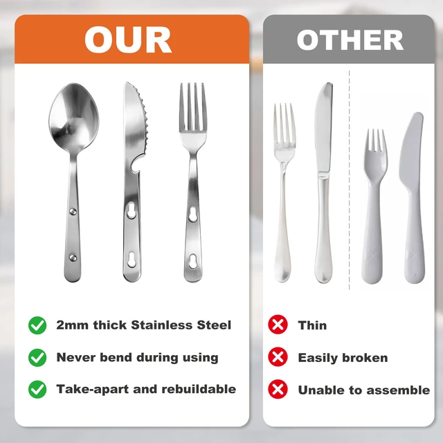 Alt view image 2 of 7 - Travel Utensils with Pouch, 4-in-1 Silverware Set 3-Pack with Portable Stainless Steel Spoon, Fork, Knife & Bottle Opener Combo, Cutlery Set for Camping, Hiking, Picnic, Gadgets, Lunch Box for Men