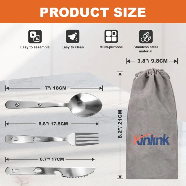 Alt view image 4 of 7 - Travel Utensils with Pouch, 4-in-1 Silverware Set 3-Pack with Portable Stainless Steel Spoon, Fork, Knife & Bottle Opener Combo, Cutlery Set for Camping, Hiking, Picnic, Gadgets, Lunch Box for Men