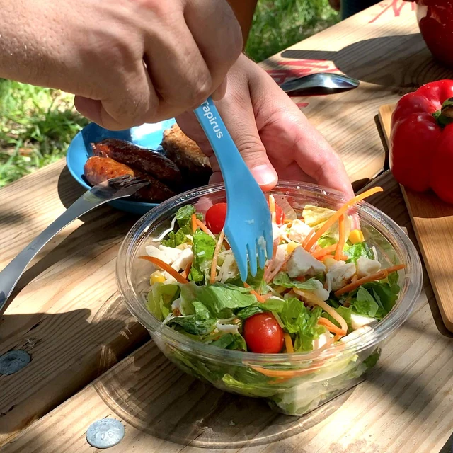Alt view image 3 of 7 - Camping Sporks to Go V8 Set - 7" BPA Free Plastic Sporks Reusable - Camping Spoon Fork Knife Combo with Bottle Opener & Case - For Hiking, Hunting, Backpacking Utensils, MREs - Pack of 8