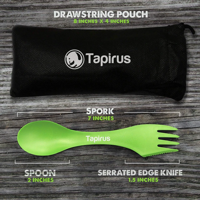 Alt view image 5 of 7 - Camping Sporks to Go V8 Set - 7" BPA Free Plastic Sporks Reusable - Camping Spoon Fork Knife Combo with Bottle Opener & Case - For Hiking, Hunting, Backpacking Utensils, MREs - Pack of 8