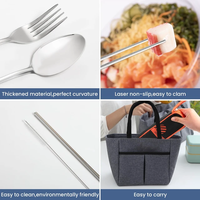Alt view image 3 of 5 - Travel Cutlery, Portable Cutlery Set | Portable Silverware Set, 18/8 Stainless Steel Lunch Reusable Travel Cutlery Set, Fork and Spoon/Knife Set for Camping | Full-size camping cutlery set.