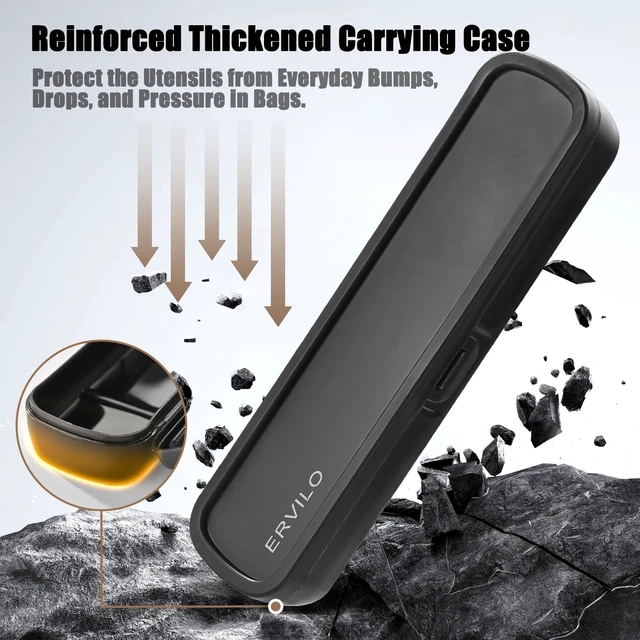 Alt view image 5 of 7 - Travel Utensils with Case, Stainless Steel Portable Cutlery Set for Camping Picnic, Lunch Box Silverware for Work, Reinforced Case with Snap-Lock Closure, Include Fork Spoon Knife Chopsticks, Black