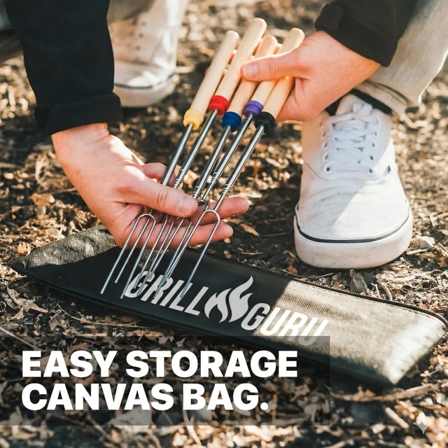 Alt view image 6 of 6 - Smores Sticks for Fire Pit - Accessories for Campfire Marshmallow Roasting Sticks Smores Kit Outdoor-Smore Skewers Hot Dog Fork For Outside, Camping Essentials Bonfire Gear Long 32" 10 Pack