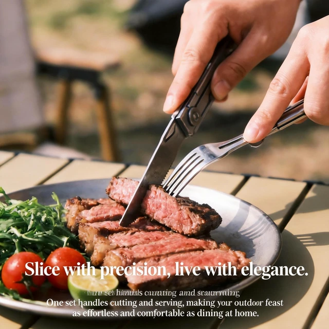 Alt view image 4 of 6 - Portable 5-in-1 Camping Utensils - Detachable Travel Utensils Flatware Set - Compact Camping Multitool With Spoon, Fork, Knife, Bottle Opener - Great for Outdoor Adventures (Stainless Steel)