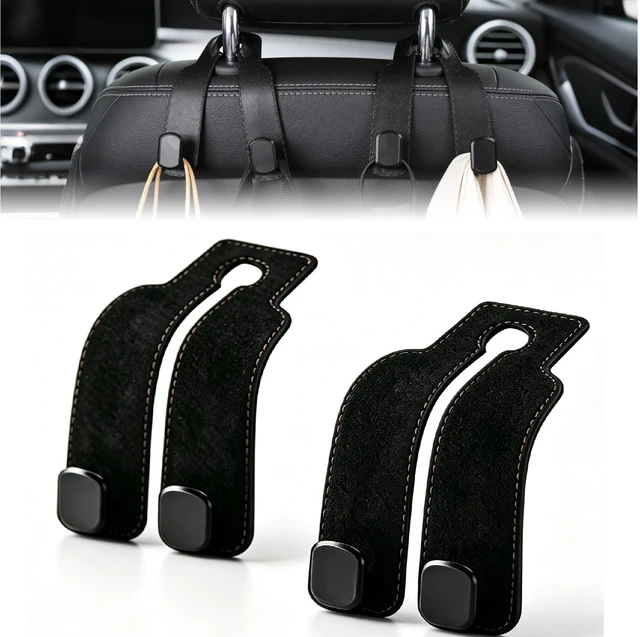 Main image of Car Seat Headrest Hooks for Purses and Bags, 4-Pack Heavy Duty Car Seat Hooks with Anti-Slip Pad, Universal Car Backseat Organizer Hanger Accessories for Grocery Bags (Black)