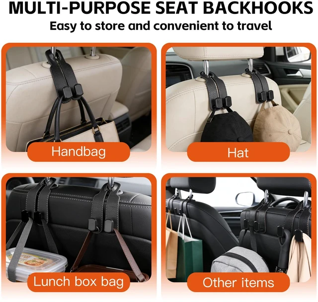 Alt view image 4 of 7 - Car Seat Headrest Hooks for Purses and Bags, 4-Pack Heavy Duty Car Seat Hooks with Anti-Slip Pad, Universal Car Backseat Organizer Hanger Accessories for Grocery Bags (Black)