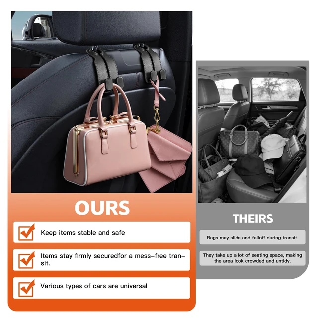 Alt view image 6 of 7 - Car Seat Headrest Hooks for Purses and Bags, 4-Pack Heavy Duty Car Seat Hooks with Anti-Slip Pad, Universal Car Backseat Organizer Hanger Accessories for Grocery Bags (Black)