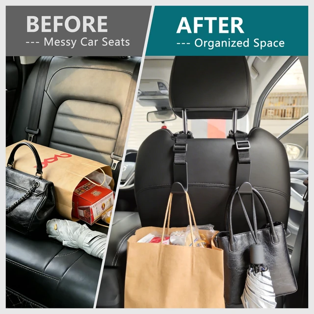 Alt view image 3 of 6 - 4 Pack Anti-drop Headrest Hooks Adjustable Car Seat Organizer | Universal Fit with Clip, Hanger for Backpack Umbrella Water Bottle Coat Purses Handbags Groceries, 40lb Heavy Duty, Black