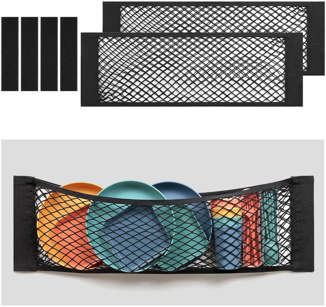 Main image of Mesh Storage Pocket Bag, 2PCS 9.8'' X 31.5'' High-Elastic Organizer | Stretchable Mesh | Adhesive & Hook Loop Mount | Large-Capacity Storage | Fits Car Trunk, RV & Home Organization