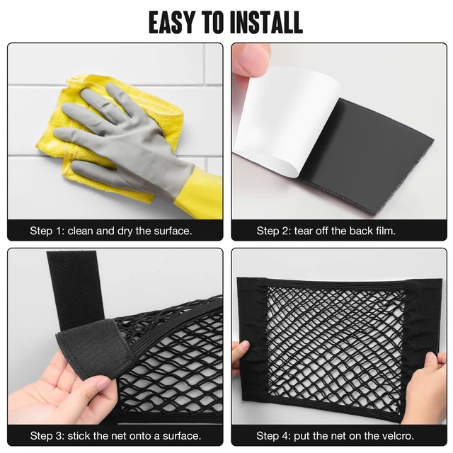 Alt view image 3 of 7 - Mesh Storage Pocket Bag, 2PCS 9.8'' X 31.5'' High-Elastic Organizer | Stretchable Mesh | Adhesive & Hook Loop Mount | Large-Capacity Storage | Fits Car Trunk, RV & Home Organization