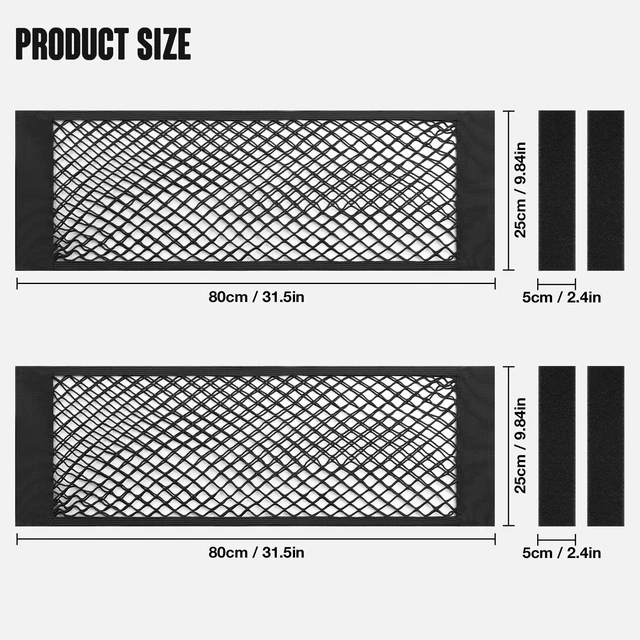 Alt view image 2 of 7 - Mesh Storage Pocket Bag, 2PCS 9.8'' X 31.5'' High-Elastic Organizer | Stretchable Mesh | Adhesive & Hook Loop Mount | Large-Capacity Storage | Fits Car Trunk, RV & Home Organization
