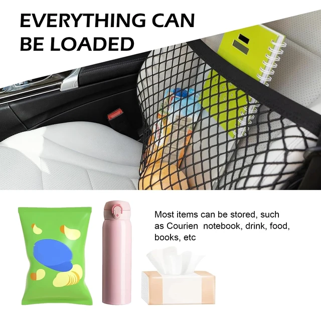 Alt view image 6 of 7 - Car Seat Organizer Net, Versatile High Elastic Storage Net with Adjustable Buckle, Passenger Seat Mesh Purse Holder, Universal for Most Cars (Black)