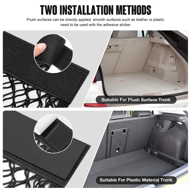 Alt view image 4 of 7 - Car Storage Net Bag, 2PCS 9.8'' X 23.6'' High-Elastic Mesh Pocket | Stretchable Mesh | Adhesive & Hook Loop Mount | Large-Capacity Storage | Fits Car Trunk, RV & Home Organization