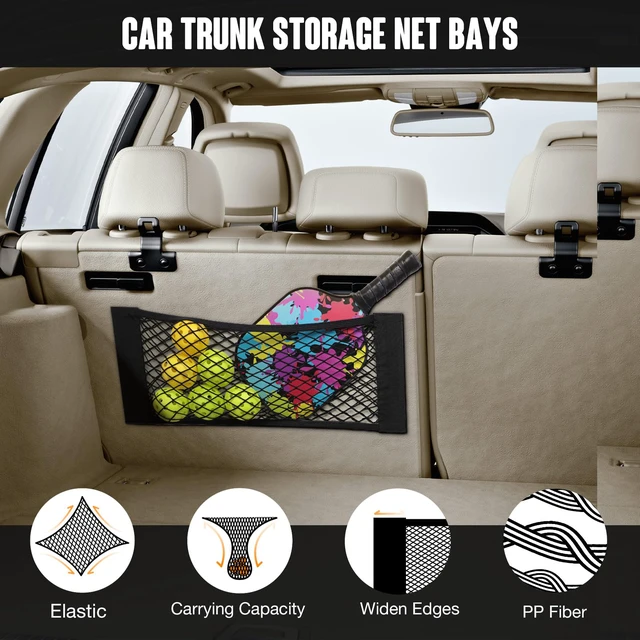 Alt view image 7 of 7 - Car Storage Net Bag, 2PCS 9.8'' X 23.6'' High-Elastic Mesh Pocket | Stretchable Mesh | Adhesive & Hook Loop Mount | Large-Capacity Storage | Fits Car Trunk, RV & Home Organization
