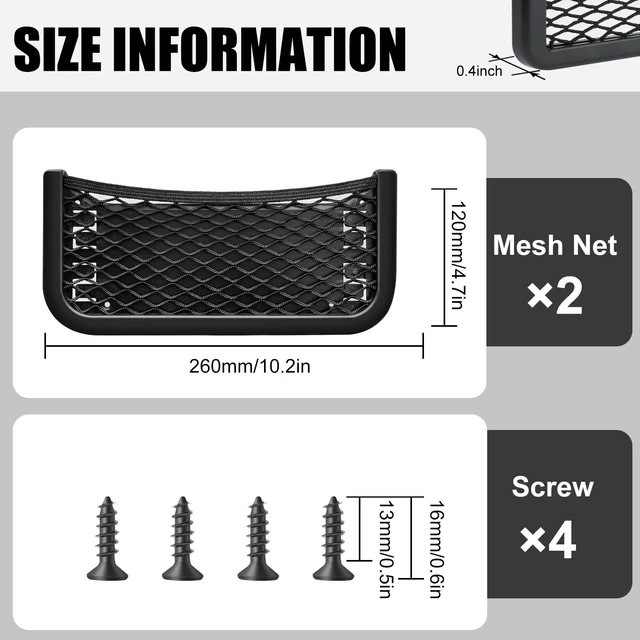 Alt view image 3 of 5 - ABS Plastic Frame Automotive Cargo Nets Car Net Pocket Phone Car Mesh Net Holder RV Storage Boat Cargo Pocket Organizer Framed Mesh Net Pocket with Screws for Auto RV Net(2, 10 x 4.7 Inch)