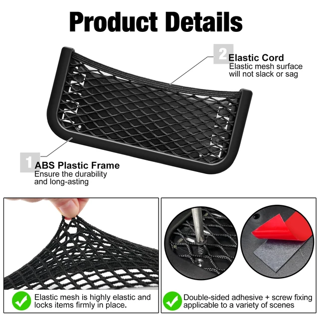 Alt view image 4 of 5 - ABS Plastic Frame Automotive Cargo Nets Car Net Pocket Phone Car Mesh Net Holder RV Storage Boat Cargo Pocket Organizer Framed Mesh Net Pocket with Screws for Auto RV Net(2, 10 x 4.7 Inch)