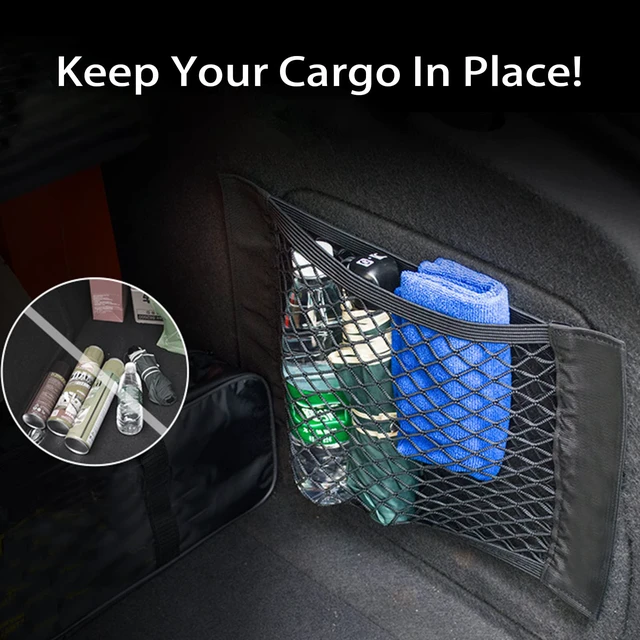 Alt view image 2 of 6 - Universal Mesh Cargo Net for Car Trunk Storage,Elastic Small Automotive Cargo Net Pocket Wall Sticker Organizer Pouch Bag Storage for SUV,2 Pack with Tape Stickers