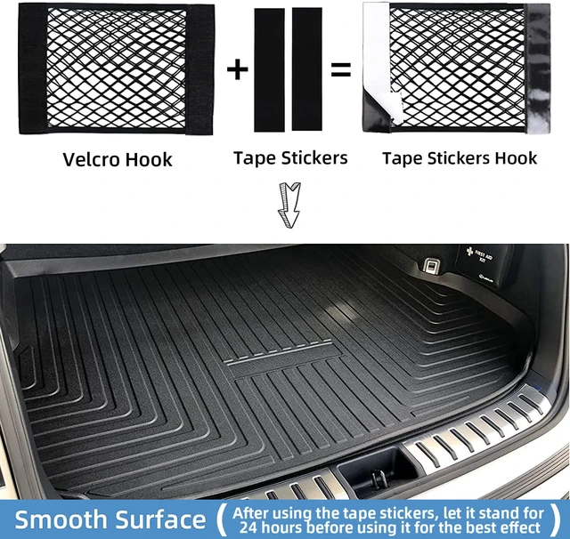 Alt view image 3 of 6 - Universal Mesh Cargo Net for Car Trunk Storage,Elastic Small Automotive Cargo Net Pocket Wall Sticker Organizer Pouch Bag Storage for SUV,2 Pack with Tape Stickers