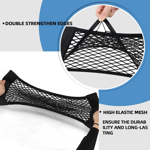 Alt view image 4 of 6 - Universal Mesh Cargo Net for Car Trunk Storage,Elastic Small Automotive Cargo Net Pocket Wall Sticker Organizer Pouch Bag Storage for SUV,2 Pack with Tape Stickers