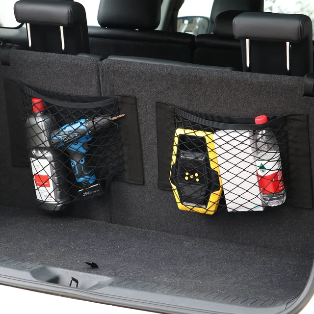 Alt view image 6 of 6 - Universal Mesh Cargo Net for Car Trunk Storage,Elastic Small Automotive Cargo Net Pocket Wall Sticker Organizer Pouch Bag Storage for SUV,2 Pack with Tape Stickers