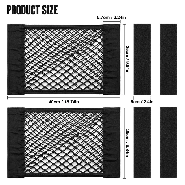 Alt view image 2 of 7 - Car Cargo Net, Elastic Mesh Storage Organizer, 9.8'' X 15.7'' | Stretchable Mesh, Multi-Surface Adhesive & Hook Mount, Space-Saving Storage for Trunk, SUV & RV