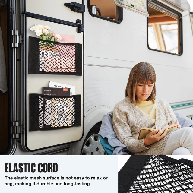 Alt view image 5 of 7 - Car Cargo Net, Elastic Mesh Storage Organizer, 9.8'' X 15.7'' | Stretchable Mesh, Multi-Surface Adhesive & Hook Mount, Space-Saving Storage for Trunk, SUV & RV