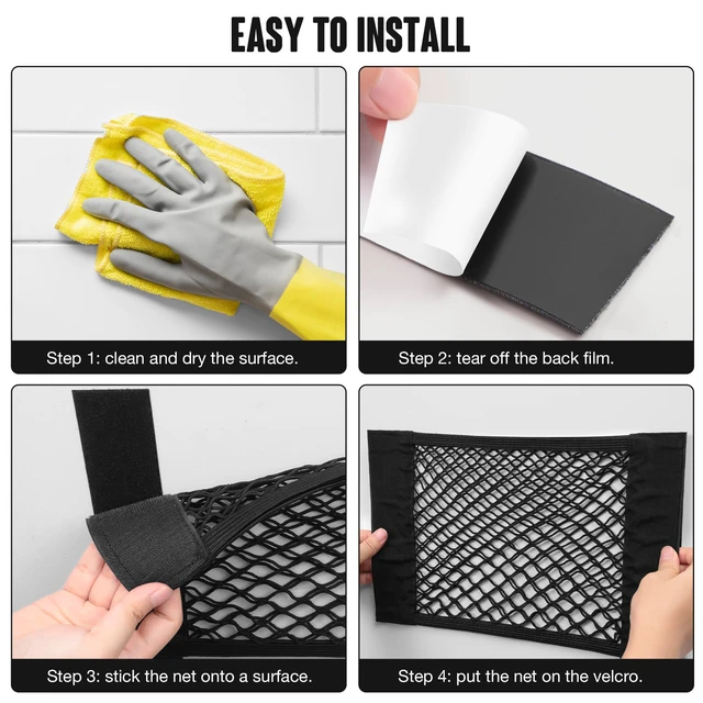 Alt view image 3 of 7 - Car Cargo Net, Elastic Mesh Storage Organizer, 9.8'' X 15.7'' | Stretchable Mesh, Multi-Surface Adhesive & Hook Mount, Space-Saving Storage for Trunk, SUV & RV