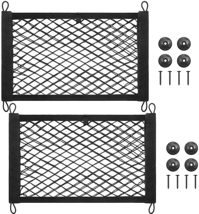 Main image of 2PACK Small Cargo Nets Elastic Stretchable Pocket Storage Mesh Net Universal Automotive Cargo Netting Storage Pouch with 8Pcs Mounting Screws&Hooks for Car Truck SUV Boats (17.7x9.8 Inch)
