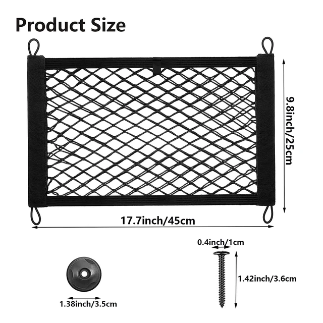 Alt view image 2 of 7 - 2PACK Small Cargo Nets Elastic Stretchable Pocket Storage Mesh Net Universal Automotive Cargo Netting Storage Pouch with 8Pcs Mounting Screws&Hooks for Car Truck SUV Boats (17.7x9.8 Inch)
