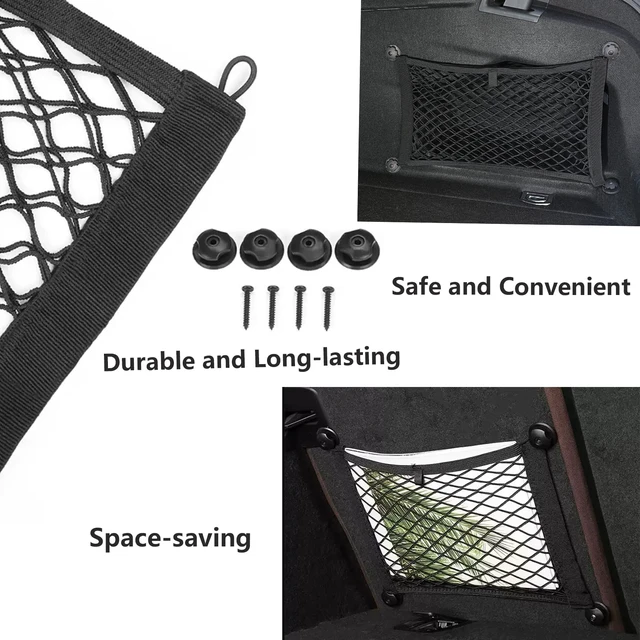 Alt view image 4 of 7 - 2PACK Small Cargo Nets Elastic Stretchable Pocket Storage Mesh Net Universal Automotive Cargo Netting Storage Pouch with 8Pcs Mounting Screws&Hooks for Car Truck SUV Boats (17.7x9.8 Inch)