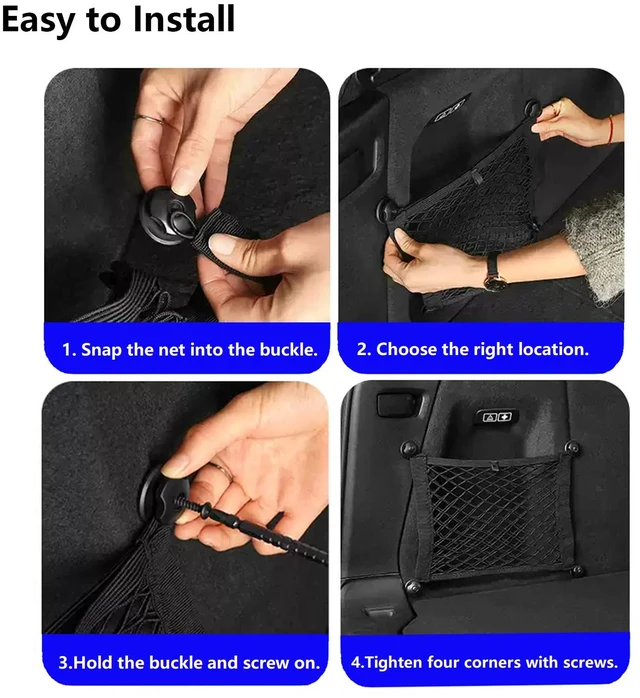 Alt view image 5 of 7 - 2PACK Small Cargo Nets Elastic Stretchable Pocket Storage Mesh Net Universal Automotive Cargo Netting Storage Pouch with 8Pcs Mounting Screws&Hooks for Car Truck SUV Boats (17.7x9.8 Inch)