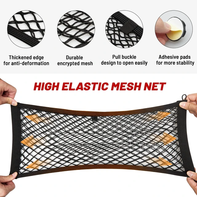 Alt view image 2 of 7 - 2 Pcs Universal Elastic Mesh Netting Car Pouch for Trunk RV Boats Home Cargo Storage with Screws and Hooks (23.6'' x 9.8'')