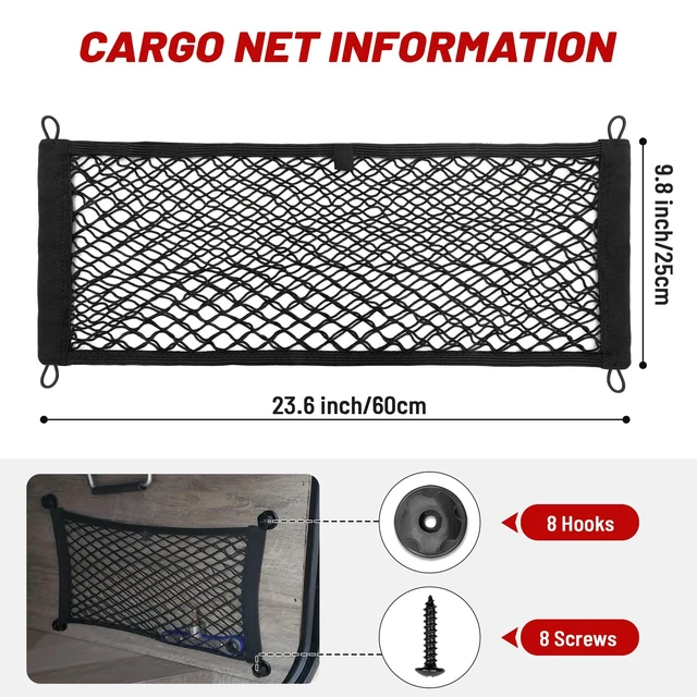 Alt view image 3 of 7 - 2 Pcs Universal Elastic Mesh Netting Car Pouch for Trunk RV Boats Home Cargo Storage with Screws and Hooks (23.6'' x 9.8'')