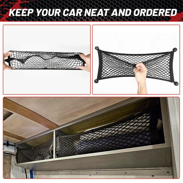 Alt view image 4 of 7 - 2 Pcs Universal Elastic Mesh Netting Car Pouch for Trunk RV Boats Home Cargo Storage with Screws and Hooks (23.6'' x 9.8'')