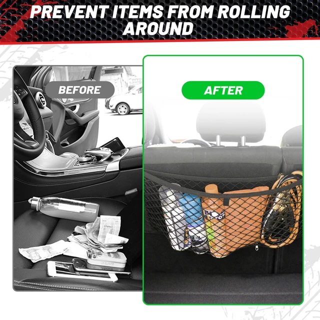 Alt view image 6 of 7 - 2 Pcs Universal Elastic Mesh Netting Car Pouch for Trunk RV Boats Home Cargo Storage with Screws and Hooks (23.6'' x 9.8'')