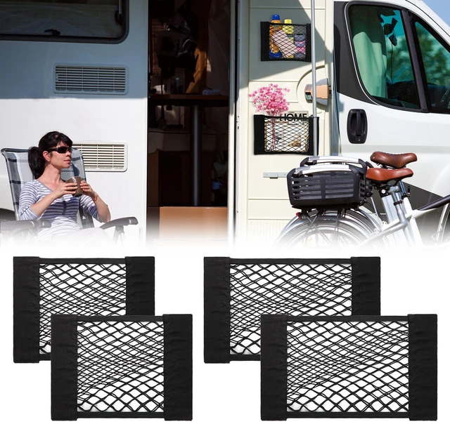 Main image of 4Pcs Car Storage Net Pockets, Stretchable Mesh Cargo Net Organizer with Adhesive Hook and Loop Strips, Universal Trunk Back Seat RV Camper SUV Truck Storage Pouch, 11.8" x 9.8" & 15.7" x 9.8"