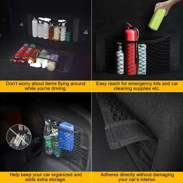 Alt view image 6 of 7 - 4Pcs Car Storage Net Pockets, Stretchable Mesh Cargo Net Organizer with Adhesive Hook and Loop Strips, Universal Trunk Back Seat RV Camper SUV Truck Storage Pouch, 11.8" x 9.8" & 15.7" x 9.8"