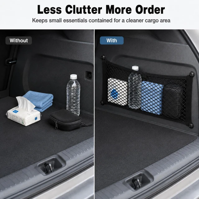Alt view image 7 of 7 - 2 Pack Small Cargo Net, Elastic Stretchable Pocket Storage Mesh Net | Universal Automotive Cargo Netting Storage Pouch with 8 Mounting Screws & Hooks for Cars, Trucks, RVs & Boats (18.5" x 9.8")