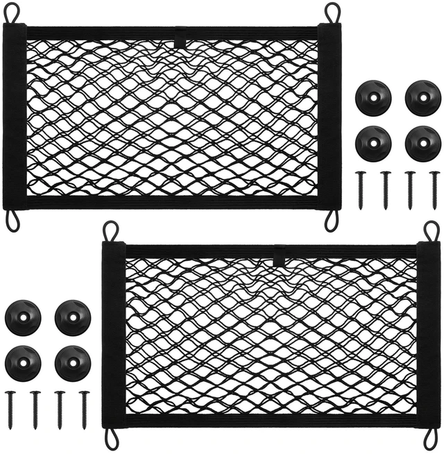 Main image of 2 Pcs Small Cargo Net Boat Storage Mesh Netting,21 X 9.8 Inches | Stretchable Pocket for Car Truck Suv Rv Boat, with Screws, Hooks, Elastic Automotive Storage Pouch, Stretchable Organizer Net