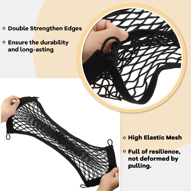 Alt view image 3 of 7 - 2 Pcs Small Cargo Net Boat Storage Mesh Netting,21 X 9.8 Inches | Stretchable Pocket for Car Truck Suv Rv Boat, with Screws, Hooks, Elastic Automotive Storage Pouch, Stretchable Organizer Net