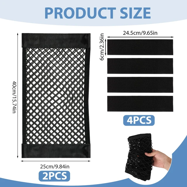 Alt view image 2 of 7 - Elastic Mesh Storage Pocket Bags, Cargo Net Organizer with Loop Adhesive | 9.8 x 15.8 Inch High Capacity Net Organizer with Hook & Loop Adhesive for Car SUV RV Camper Truck and Home Wall Storage