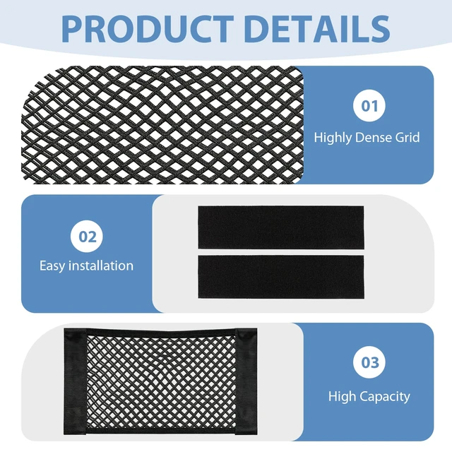 Alt view image 3 of 7 - Elastic Mesh Storage Pocket Bags, Cargo Net Organizer with Loop Adhesive | 9.8 x 15.8 Inch High Capacity Net Organizer with Hook & Loop Adhesive for Car SUV RV Camper Truck and Home Wall Storage