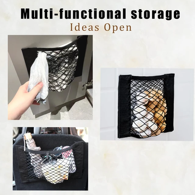 Alt view image 4 of 7 - 2PCS Universal Car Cargo Net with Adhesive Tape, 9.8×15.7in Trunk Storage Mesh Pocket Wall Mount Organizer Bag for Car RV SUV Boat Truck Camper Van Trailer (Black)
