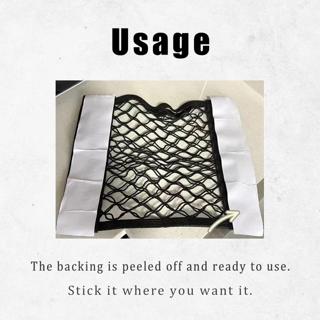Alt view image 7 of 7 - 2PCS Universal Car Cargo Net with Adhesive Tape, 9.8×15.7in Trunk Storage Mesh Pocket Wall Mount Organizer Bag for Car RV SUV Boat Truck Camper Van Trailer (Black)