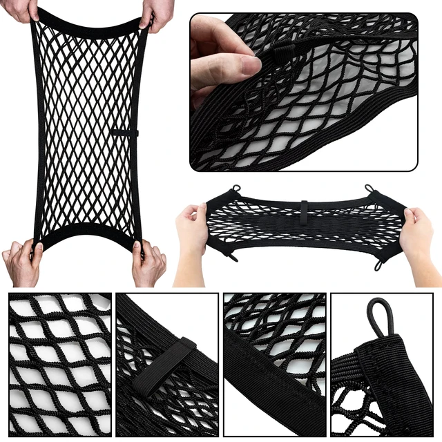 Alt view image 3 of 7 - 2-Pack Small Mesh Storage Pocket Organizer 14.3"x9.5" | Stretchable Elastic Net for Car Trunk, RV Kitchen, Bathroom, SUV & Van | 8 Screws Included