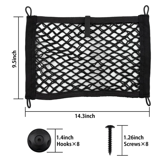 Alt view image 2 of 7 - 2-Pack Small Mesh Storage Pocket Organizer 14.3"x9.5" | Stretchable Elastic Net for Car Trunk, RV Kitchen, Bathroom, SUV & Van | 8 Screws Included