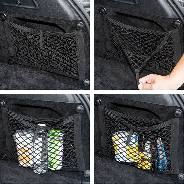 Alt view image 6 of 7 - 2-Pack Small Mesh Storage Pocket Organizer 14.3"x9.5" | Stretchable Elastic Net for Car Trunk, RV Kitchen, Bathroom, SUV & Van | 8 Screws Included
